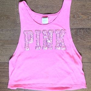 Neon pink glitter cropped tank
